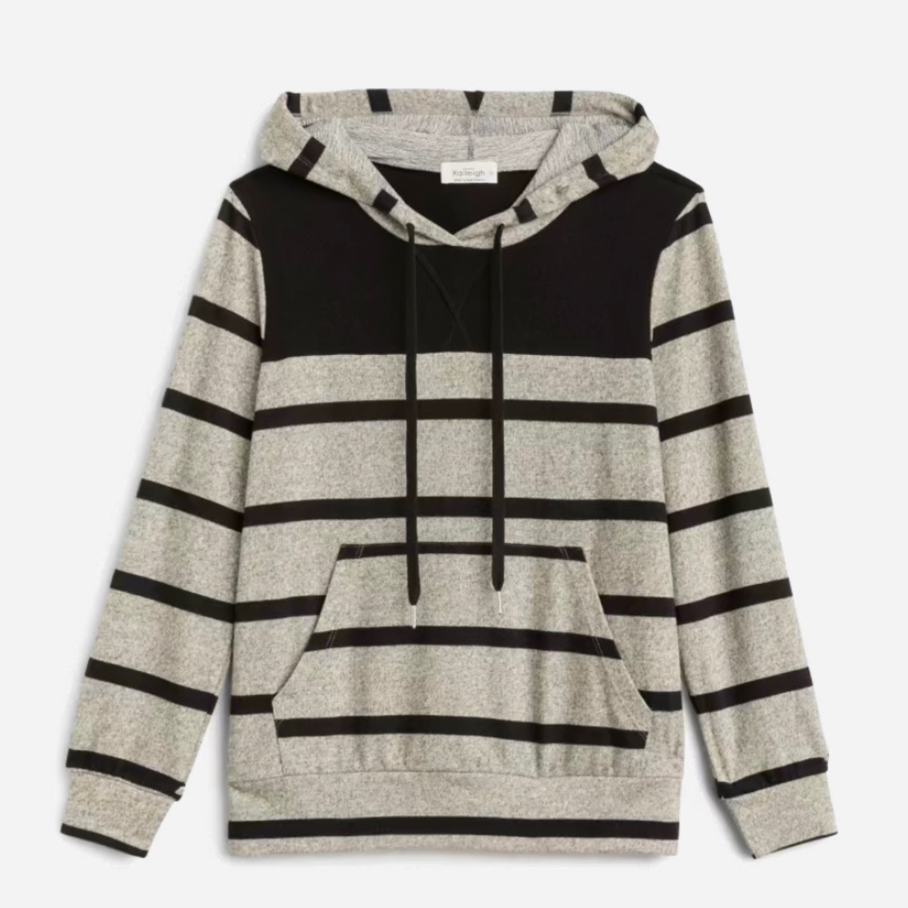 Kaileigh hazel single pocket hooded Black and gray sweater medium